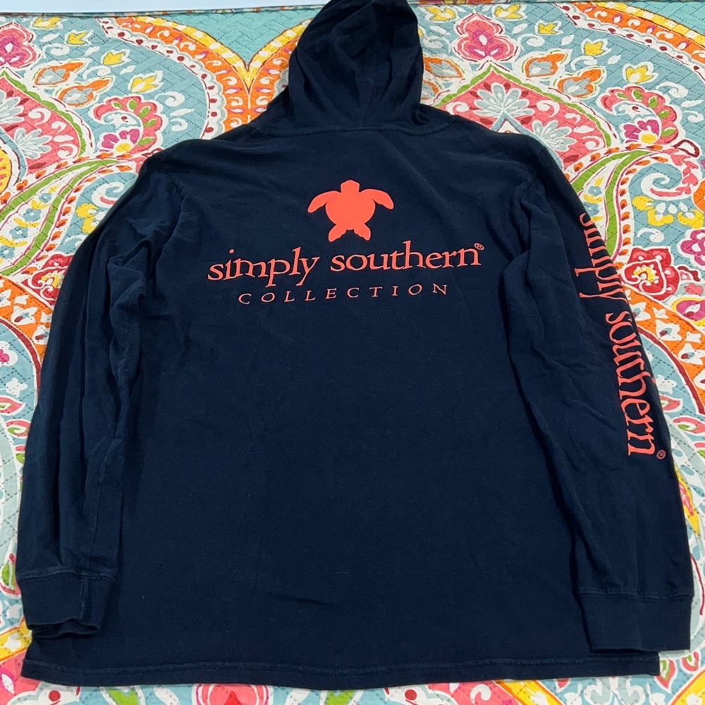 Simply Southern Dark Blue Hoodie with light pink Accents